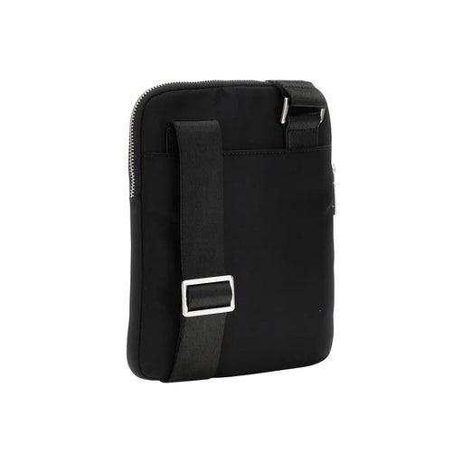 Guess Schwarze Milano Herren-Bauchtasche aus Nylon mit silberfarbenen Metallbeschlägen und verstellbarem Riemen aus Polyester