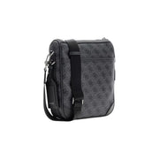 Schwarz und grau gemustert Guess Milano Umhängetasche für Herren aus Kunstleder mit wiederholtem Logo-Design, 22 cm breit