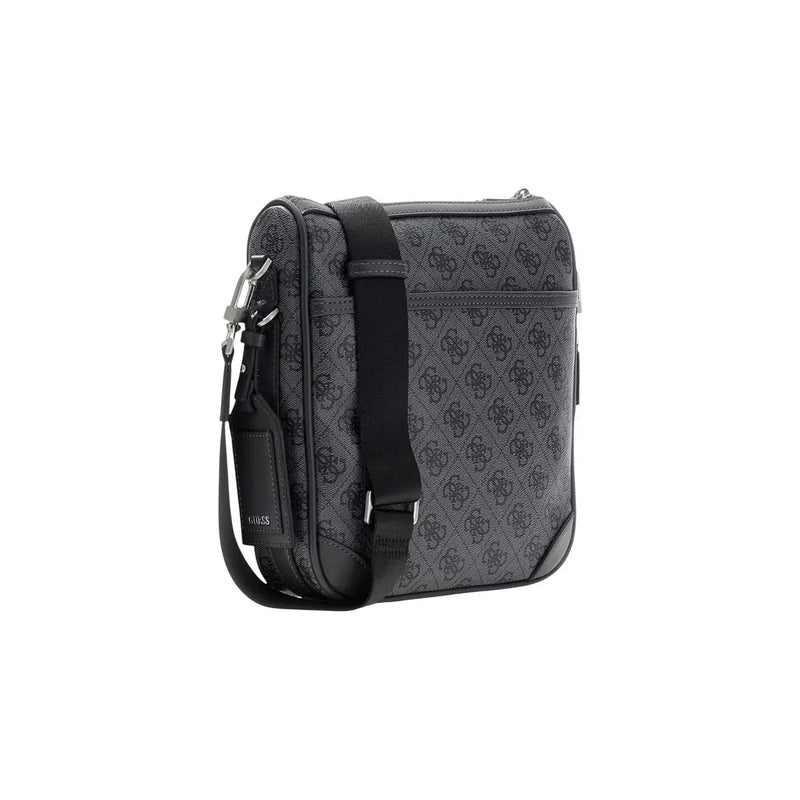 Schwarz und grau gemustert Guess Milano Umhängetasche für Herren aus Kunstleder mit wiederholtem Logo-Design, 22 cm breit
