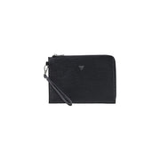 Guess Kleine Milano-Kulturtasche für Herren aus schwarzem Kunstleder mit silberfarbenem, dreieckigem Logo und Reißverschluss