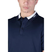 Guess Herren-Poloshirt, marineblau, Baumwolle, Kurzarm, mit weißem Kragen und Guess Logo auf der inneren Kragenkante aufgestickt