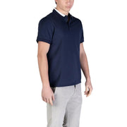 Marineblau Guess Herren-Poloshirt mit weißem Kragen und Knopfleiste aus kurzärmeligem Baumwollstoff