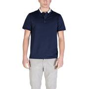 Marineblaue Baumwoll-Kurzarmärmel Guess Herren-Poloshirt mit weißem Kragen und dezentem Logo an der Knopfleiste