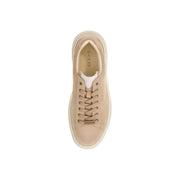 Guess Herren-Sneaker, beige Wildleder, niedrigtop mit weißer Gummisohle und passenden Schnürsenkeln für sportliches Hineinschlüpfen