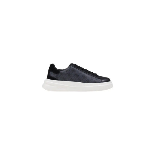 Guess men sneakers black leather Elba with subtle pattern upper white rubber sole and black laces from fall winter collection
