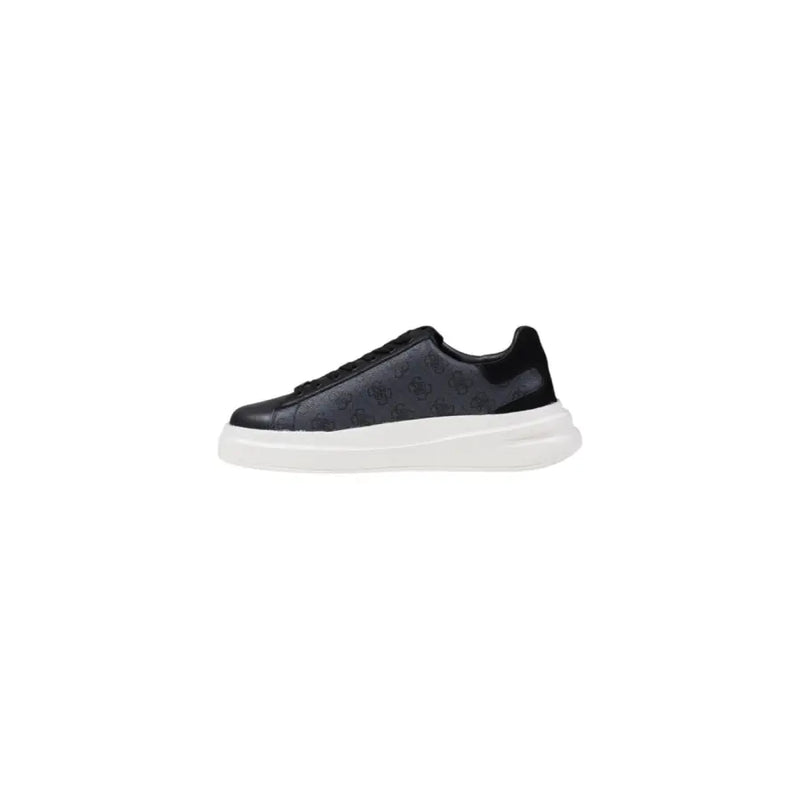Schwarz Guess Herren-Sneaker aus Leder mit dezentem Totenkopfmuster und weißer Gummisohle aus der Elba Herbst/Winter-Kollektion