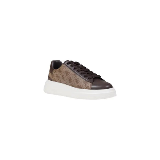 Guess Herren-Sneaker braun niedrigtop Gemustertes Polyurethan-Kunstleder mit weißer Gummisohle, Größe 12