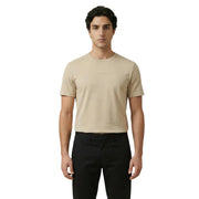 Beige Guess Männer t-shirt aus weichem Stoff mit dezentem, gesticktem Logo auf der Brust für lässige Kleidung