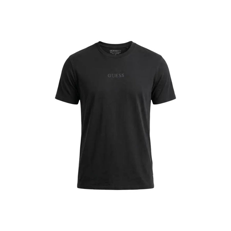 Schwarz Guess Männer t-shirt mit dezenter grauer Logostickerei auf der Brust aus angenehmem Baumwollmaterial