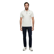 Cremefarbenes Poloshirt mit klassischem Kragen und dezentem schwarzem Besatz aus weißem Baumwollmischgewebe mit kurzen Ärmeln von [Markenname einfügen]. Guess Männer