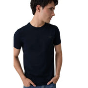 Schwarz guess Herren-T-Shirt aus Baumwolle mit Rundhalsausschnitt und dezentem, gesticktem Logo auf der linken Brust in extra schmaler Passform