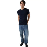 Guess Herren marineblaues Baumwoll-T-Shirt für Herren, extra schmal geschnitten, kurzärmelig, Rundhalsausschnitt t-shirt mit dezentem, gesticktem Logo auf der linken Brust