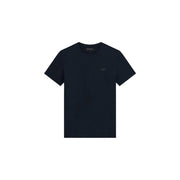 Ein elegantes Schwarz Guess Herren-T-Shirt aus Baumwolle mit Rundhalsausschnitt und dezentem, gesticktem Logo auf der Brust in extra schmaler Passform