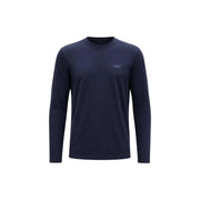 Guess Blaues, schmal geschnittenes Herren-T-Shirt aus Baumwolle mit dunkelblauen, langärmeligem Rundhalsausschnitt und dezentem, gesticktem Logo auf der linken Brust.