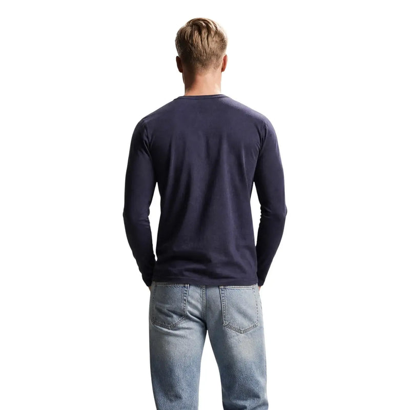 Guess Blaues Herren-T-Shirt aus Baumwolle in schmaler Passform mit marineblauem Langarmdesign aus weichem Baumwollstoff