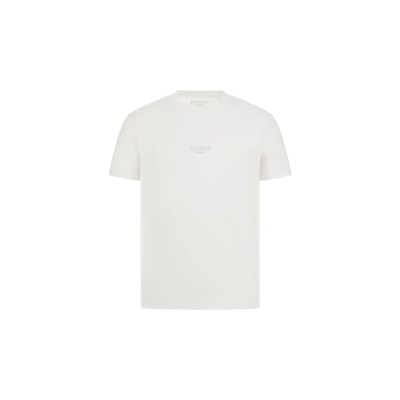 Guess men’s white round neck cotton t-shirt with a minimalist design and subtle chest logo