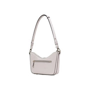 Guess pink polyurethane handbag with off-white leather shoulder bag featuring curved top and silver-toned zipper detail