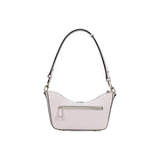 Guess pink polyurethane handbag featuring zip pockets and a sleek light gray leather shoulder bag with black trim