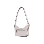 Guess pink polyurethane handbag with off-white leather shoulder bag featuring curved top and silver-toned zipper detail