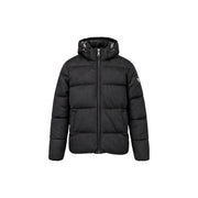 Guess Schwarze Steppjacke aus Wildleder für Damen mit Kapuze, Vorderansicht