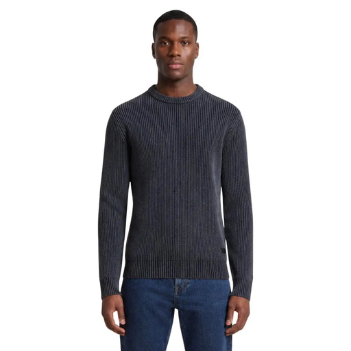 Guess Pullover Manny für Herren aus dunkelgrauem Rippstrick mit Rundhalsausschnitt und dezenter Struktur, Vorderansicht