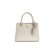 Guess white polyurethane handbag with textured surface gold-tone hardware and triangular logo tag with shoulder strap