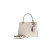 A sleek off-white gucci handbag with textured surface and gold-tone hardware featured in guess white polyurethane collection