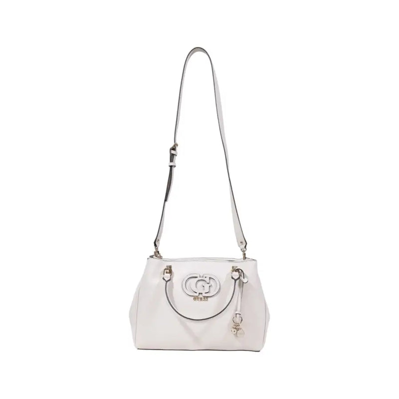 White Guess shoulder handbag with top handle and detachable strap for women