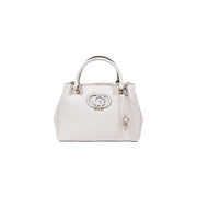 White Guess satchel handbag with top handles and gold-tone hardware for women