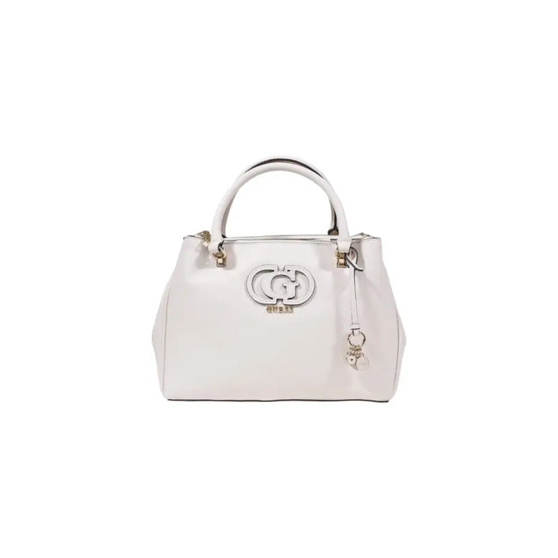 White Guess satchel handbag with top handles and gold-tone hardware for women