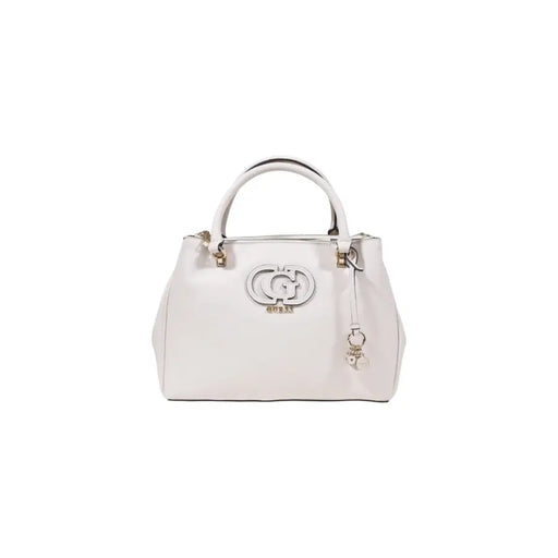 White Guess satchel handbag with top handles and gold-tone hardware for women