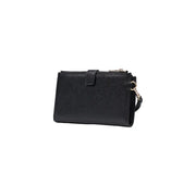 Guess Schwarze Damen-Geldbörse aus Polyurethan mit silberfarbenem Reißverschluss und Metallring, Design aus strukturiertem Leder