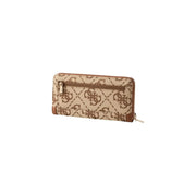 Beige und braun gemustert Guess Damen-Geldbörse mit Audrey-Logo und Lederbesatz, 10 x 20 cm