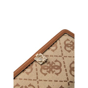 Guess Damen-Geldbörse mit Audrey-Logo, beigefarbene Canvas-Clutch mit braunem Monogramm und hellbraunem Lederbesatz mit goldenem Verschluss