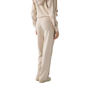 Beige guess Damen-Jogginghose mit schwarzem, vertikalem Textstreifen, Modal-Mischgewebe, Freizeithose, Vorderansicht