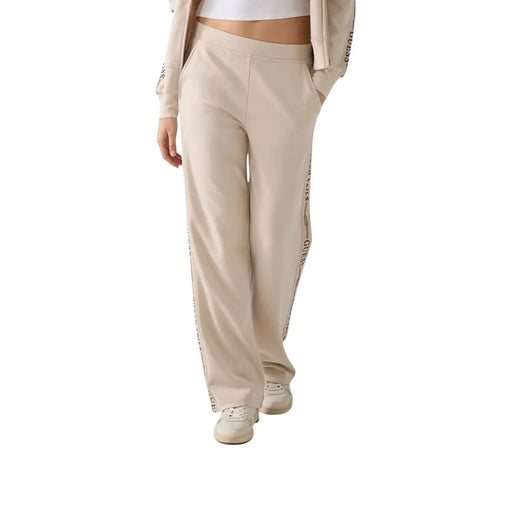 Beige guess Damen-Jogginghose mit Schnürung aus Modal-Mischgewebe mit seitlichen Logostreifen für die Freizeit