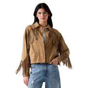 Guess Beigefarbener Wildlederblazer mit Fransen, langen Ärmeln und Vordertaschen