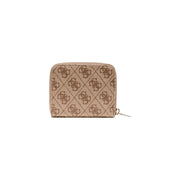 Beige Guess women zip wallet with repeating monogram print and gold-tone zipper from fall winter collection