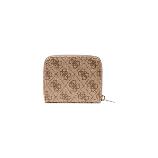 Beige Guess women zip wallet with repeating monogram print and gold-tone zipper from fall winter collection