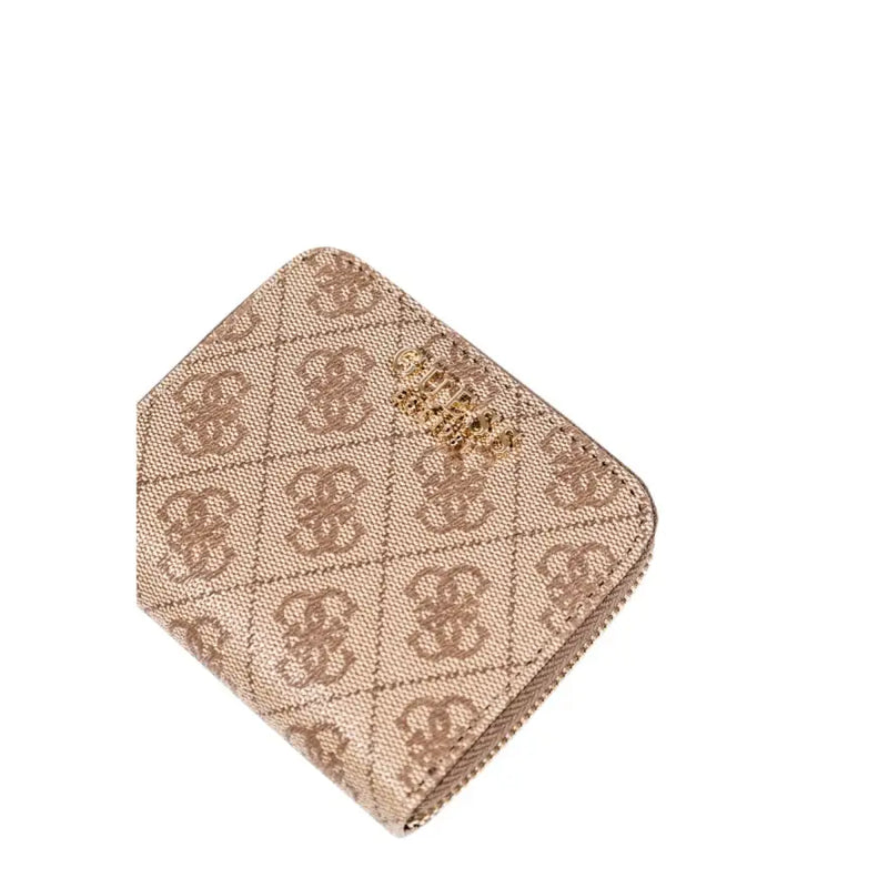 Beige Guess women zip wallet with repeating monogram pattern and gold-tone logo clasp from fall winter collection