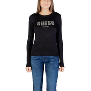 Women’s black long-sleeve T-shirt with rhinestone GUESS EST 1981 logo