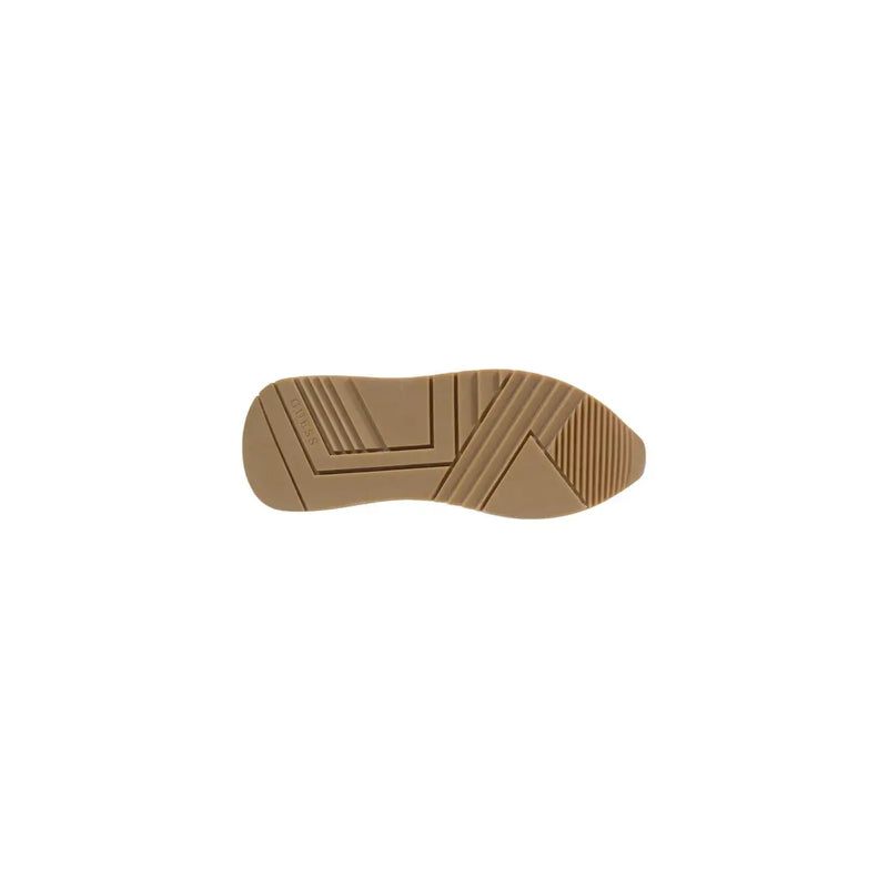 Tan rubber sole with geometric tread pattern and embossed brand logo on guess women beige sneaker polyester polyurethane