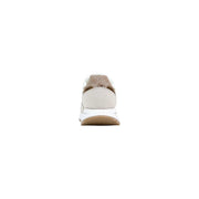 Guess women beige sneaker in polyester and polyurethane with a snakeskin-patterned heel tab visible from the back side