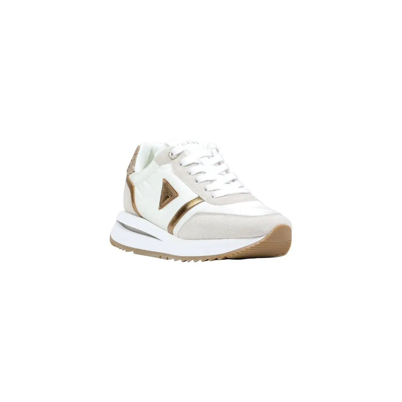 Guess women beige sneaker in polyester and polyurethane with white and gold panels and a chunky sole, modern design
