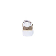 Beige and white Gucci platform sneaker with repeating GG monogram upper in polyurethane slip for women