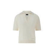 Guess women beige wool polo t shirt short sleeve with cream-colored knit fabric and ribbed collar textured pattern