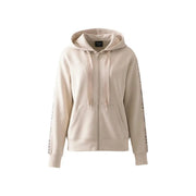 Beige Guess women zip hoodie sweatshirt with subtle side branding and matching drawstring hood in modal blend