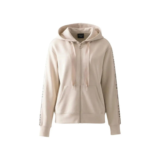 Beige Guess Damen-Kapuzenpullover mit Reißverschluss, dezentem seitlichem Logo und passender Kapuze mit Kordelzug aus Modal-Mischgewebe