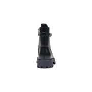 Guess women black leather ankle boots with chunky sole silver buckle and polyurethane zip laces detail