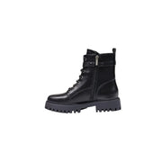 Guess women black ankle boots made of polyurethane featuring a black leather combat style with chunky sole and side zipper